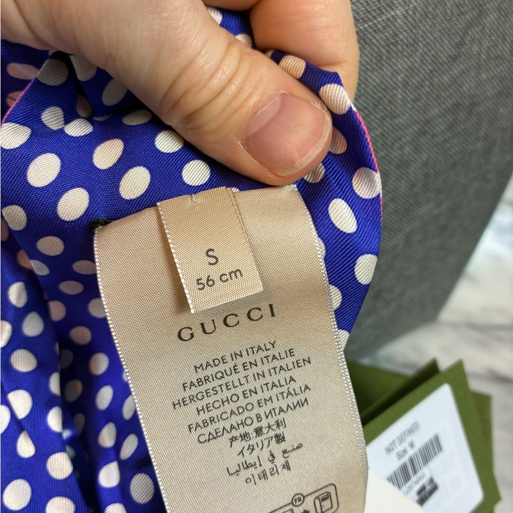 NWT Authentic Gucci Silk Pink & Purple Polka Dot Head Band Wrap - Size Small - Picture 9 of 9